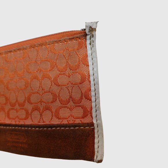 Coach Orange Signature Canvas & Suede Key Chain Coin Pouch With Zip Closure - Picture 5 of 6